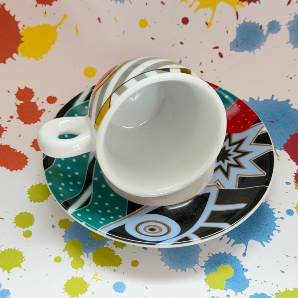 Pair (2) Espresso Cups & Saucers (2) Coordinated Colorful - Picture 7 of 10